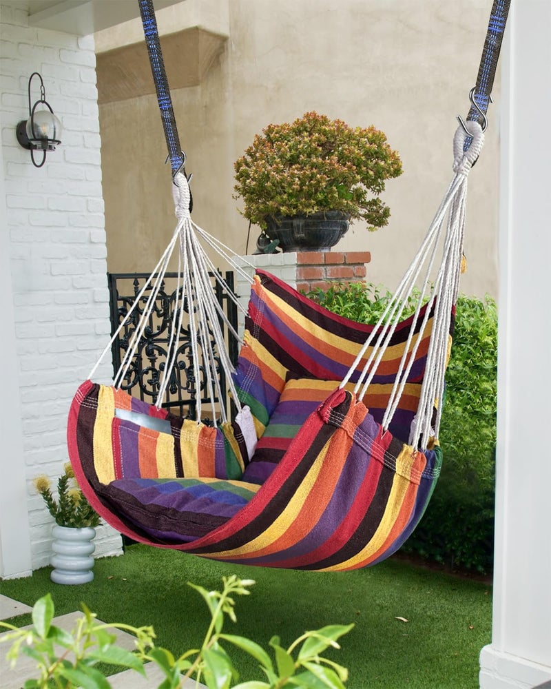 Halalona Hammock Chair Hanging Hammock Chair Rope Swing 2 Cushions Included-Sturdy & Durable Soft Cotton Hand Woven Hammock Swing for Bedroom, Porch, Patio-Indoor/Outdoor - Image 2